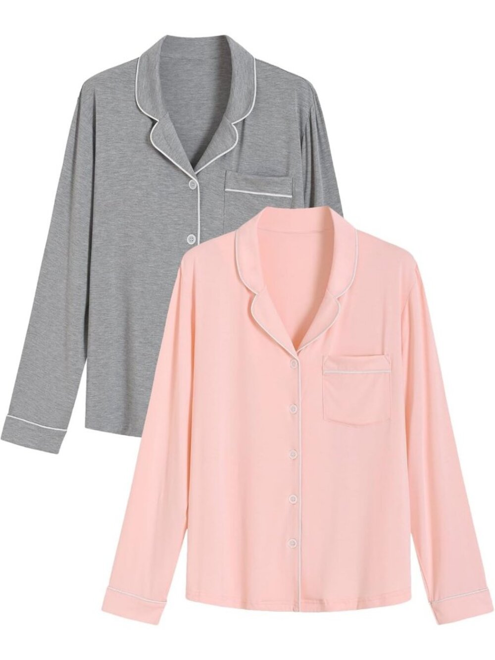 Cozy Women's 2-Pack Long Sleeve Viscose Pajama Tops - Button Down Sleep Shirts
